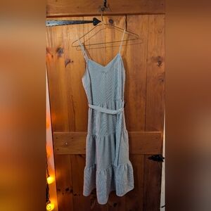 Monteau Navy and White Striped Midi Dress